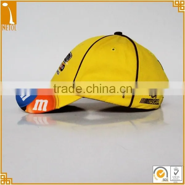 High Quality Unisex Yellow 6 Panel 100% Cotton Embroidered Custom Racing Car Baseball Cap Wholasale photo-2