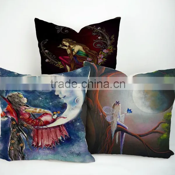 Square Plain Angel Print Cushion Cover Throw Linen Cotton Pillow Case photo-2