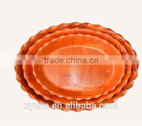 Colorful Oval Painted Bamboo and Red Wooden Bowl