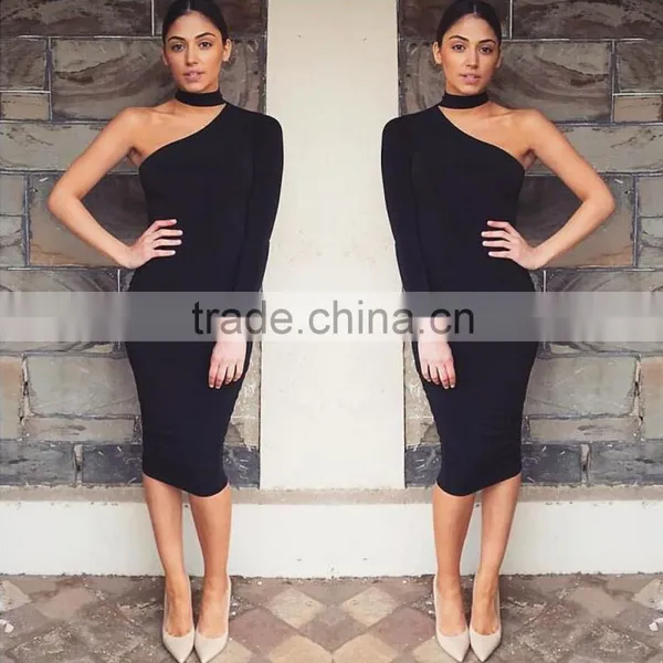 Wholesale One Shoulder Midi Sexy Ladies One Piece Dress Latest Neck Designs photo-4
