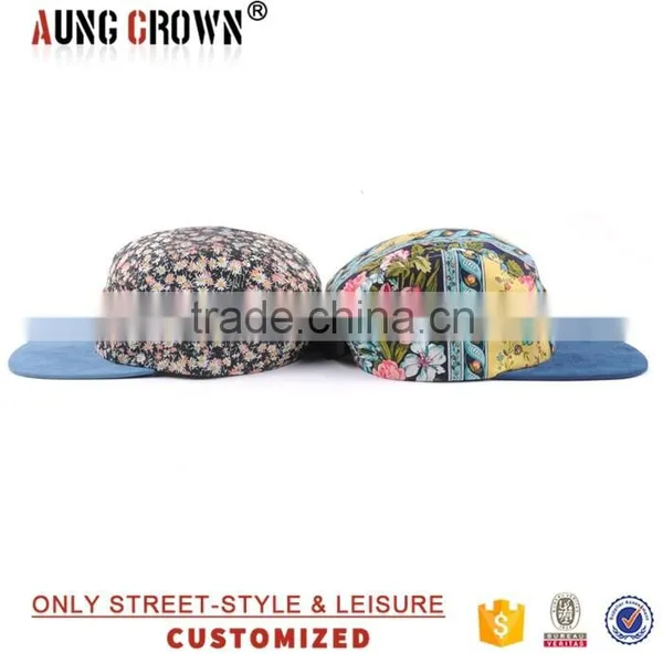 Leather Patch Suede Brim Floral 5 Panel Cap photo-5