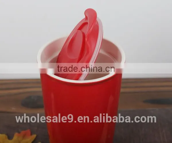 Double Wall Ceramic Traveler Coffee Mug With Lid photo-4