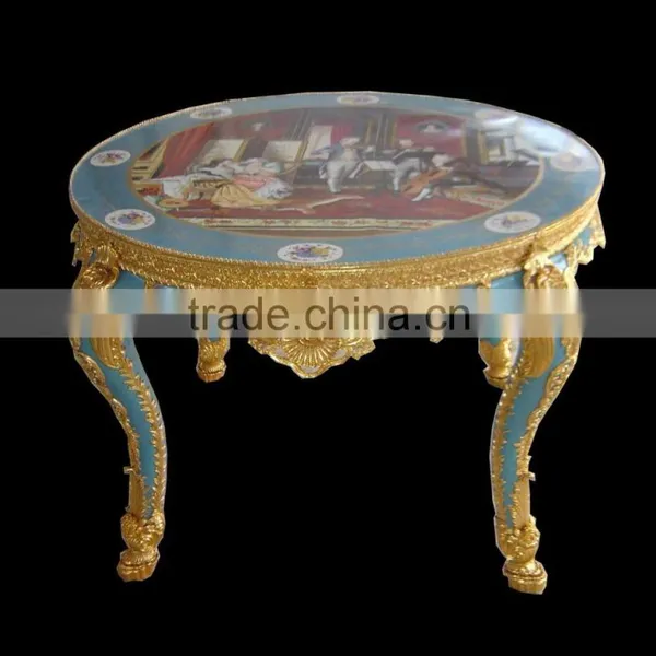 Antique European Small Round Porcelain Table, Hand Painted Ceramic Telephone Table, Home Decorative Gilt Brass Mounted Side Tabl photo-2
