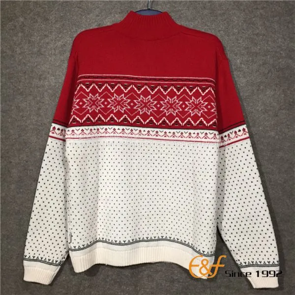 Zipper Half Turtleneck Sweater With Snowflake Pattern photo-2