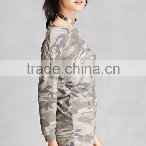 100 Polyester Sweatshirt Women Round Neck Long Sleeve Camo Longline Sweater Without Hood photo-3