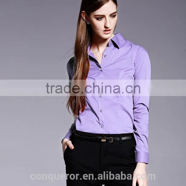 Slim Fit Long Sleeve Light Purple Dress Shirt Fahion Office Lady Shirt photo-2