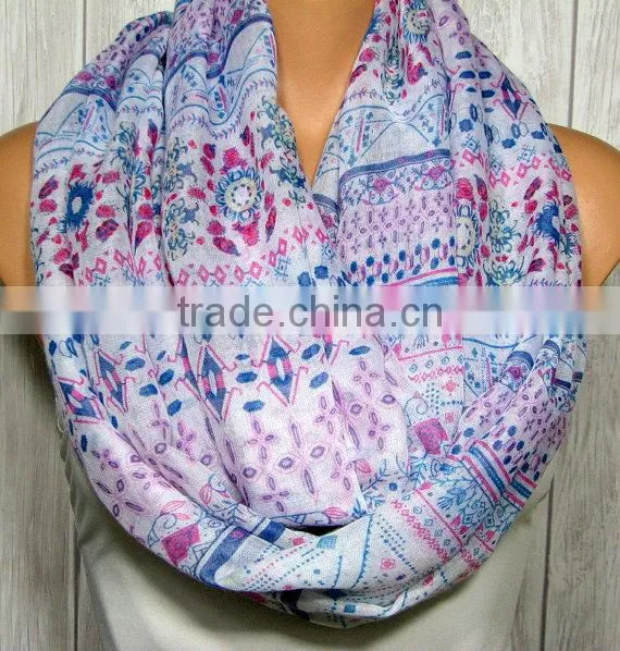 Infinity Scarf for Women, Boho Spring Summer, Blue, Pink, White, Women's, Teen Gifts, Bohemian Viscose Fabric Circle Loop Scarve photo-2