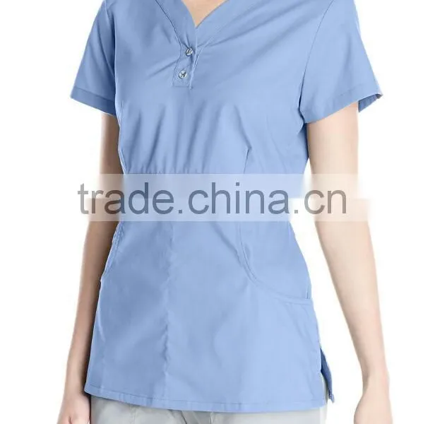 Women's Button-front Scrub Top Longer Length Medical Scrub photo-5