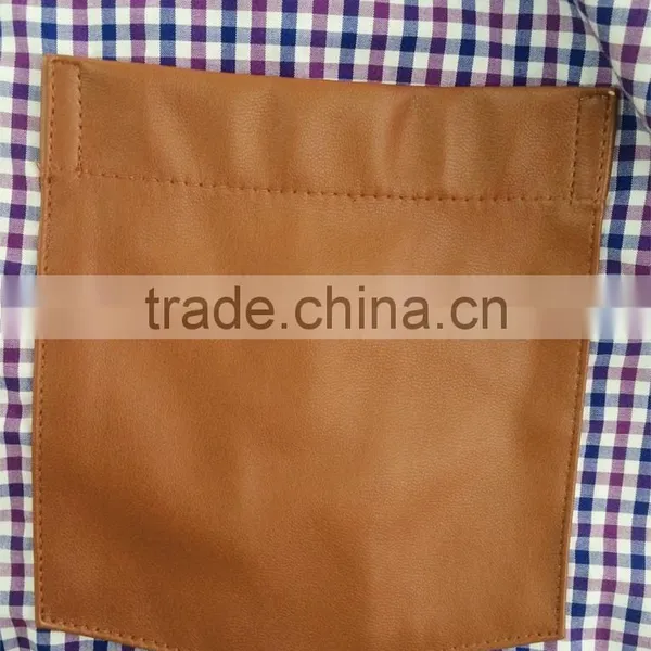 Leather Pocket on Left Check Checked Men's Casual Shirt in Latest Design photo-4