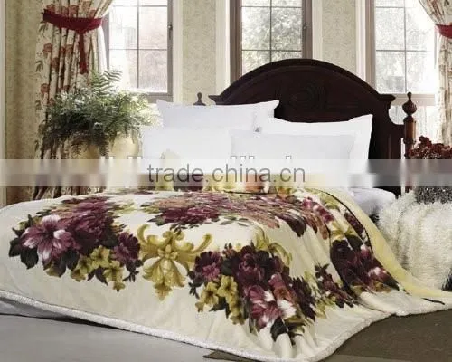 100%polyester Raschel Blanket Purple Flowers Print Blanket 01