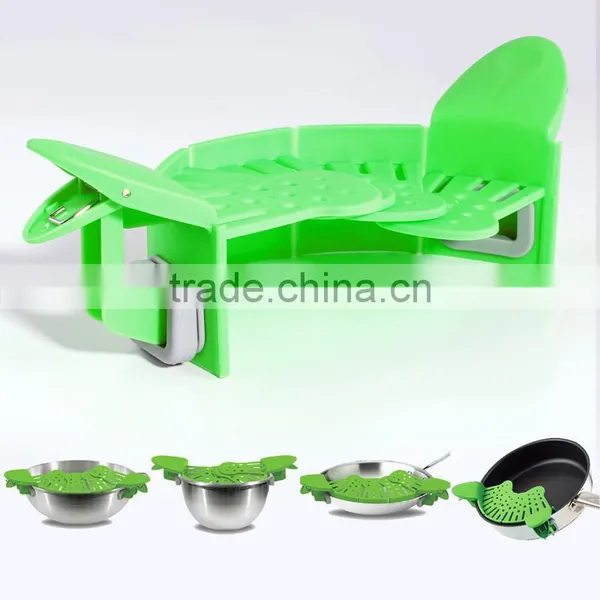 Universal Size Fit Most Pans Clip-on Green Silicone Pasta Strainer photo-4