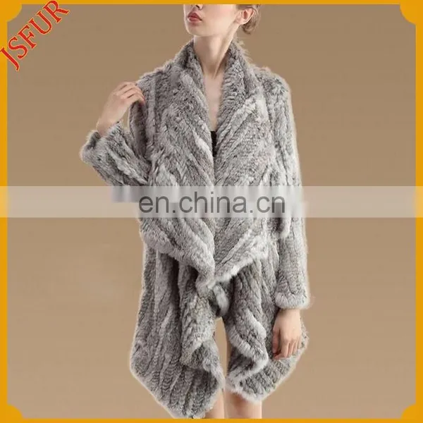 Wide Lapel Natural Rabbit Fur Crochet Coat for Woman With Genuine Rabbit Fur Knit Coat photo-3