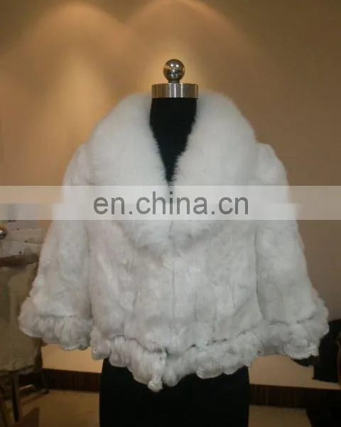 Rex Rabbit Plaiting Fur Coat With Fox Collar