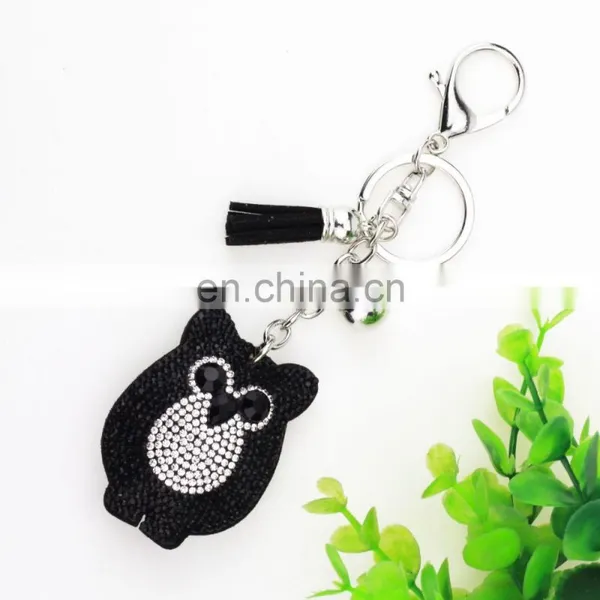 Rhinestone Owl Tassel Leather Keychain photo-6