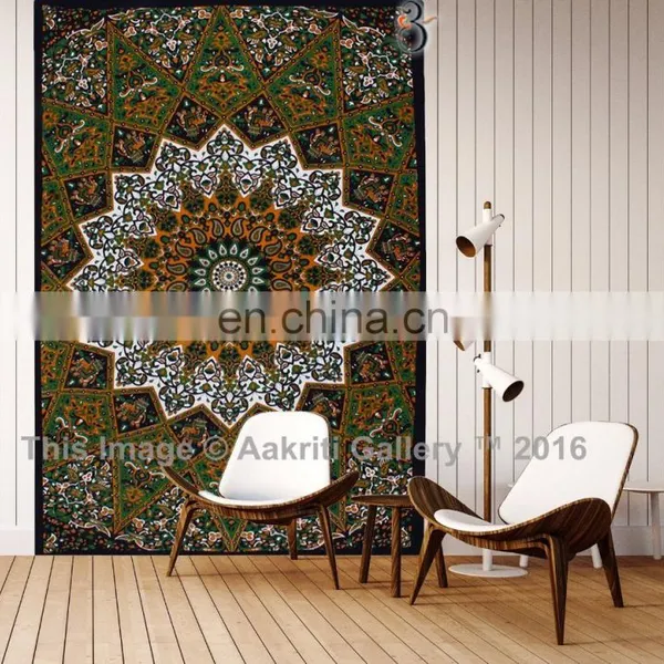 Living Room Use Tapestry Indian Star Elephant Green & Black Tapestry Throw Single Beach Indian Wall Hanging Designs