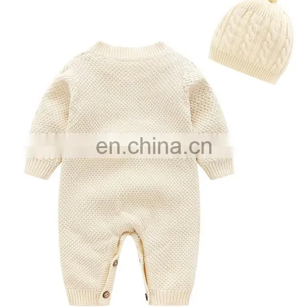 Long Sleeve Cotton Jumpsuit Plain Color Knit Baby Rompers photo-2