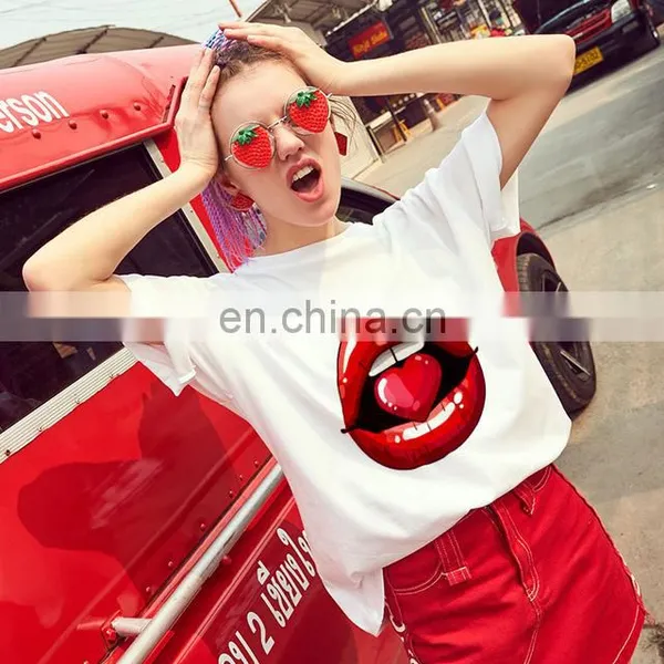 New Product Autumn Hot Style European and American Loose Solid Color Printing Round Neck Short Sleeve Women's T-shirt