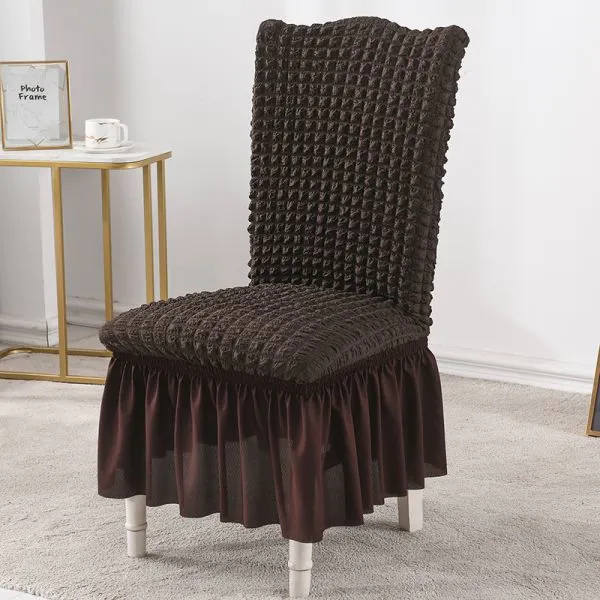 Stretch Seersucker Dining Chair Covers Chair Slipcovers With Ruffled Skirt Navy Blue photo-5