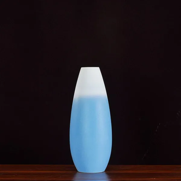 Chinese Simple Hand Made Frost White Blue Ceramic Flower Vase For Hallway Decor photo-4