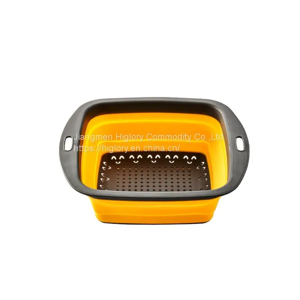 Square  Space save Silicone Collapsible Colander basket and foldable drain Strainer for kitchen