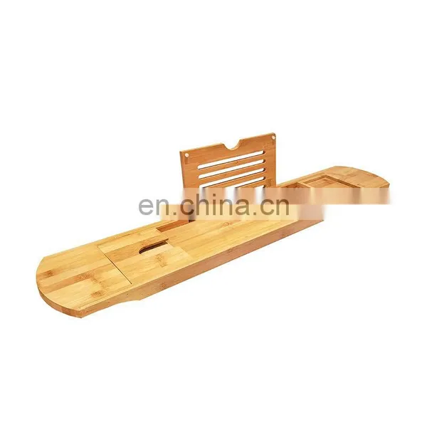 Customized 100% Natural Organic Premium Bathroom Bamboo Bathtub Caddy Tray photo-5