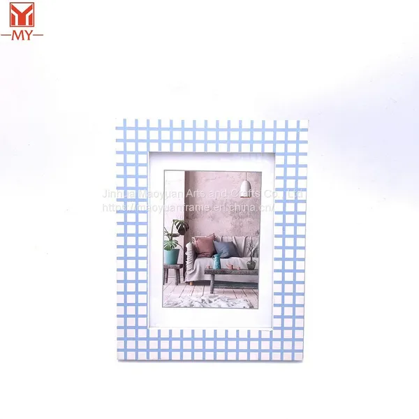 High Quality MDF Decorative Art Photo Frame Blue and White Mesh Rustic Picture Frame for Home Decor photo-2