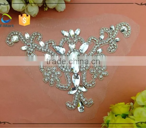 Bling Bling Clear Glass Stone Embroidery Sew on Rhinestone Patch photo-2