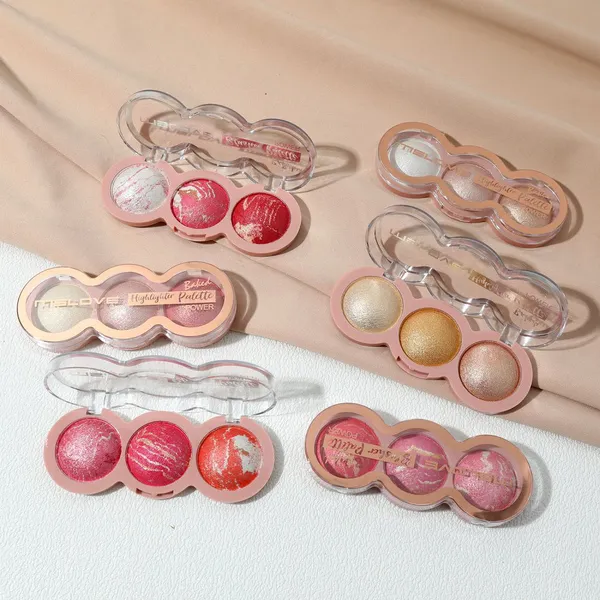 Factory 3 Color Mini Make up Face Palette Shimmer Baked Powder Glow Blush and Highlighter Glitter Powder Polvo De Cara photo-3