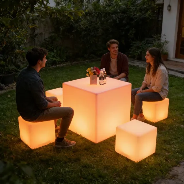 Illuminated Table Lit Side Led Polyethylene Hire Glow in the Dark Ice Light Mood Lighting Cube photo-3