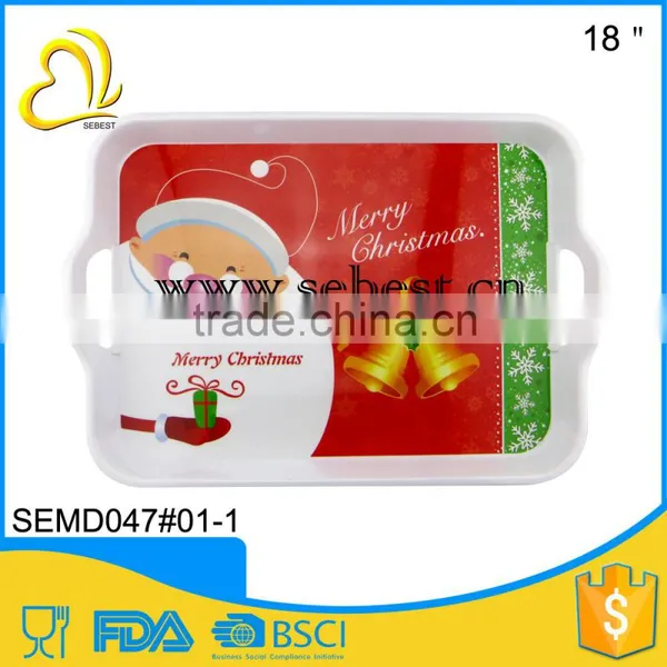 High Quality 18 Inch Christmas Design Handle Melamine Serving Tray