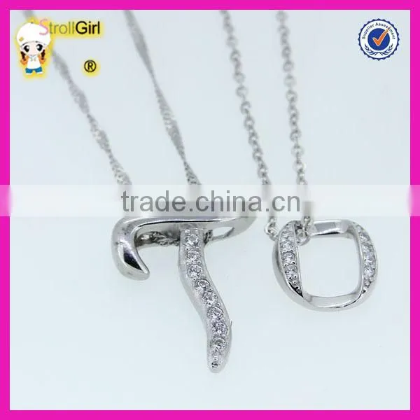 Personalized Letter Necklaces With Water Wave Chain, Cheap T Pendant Zircon Necklace photo-5