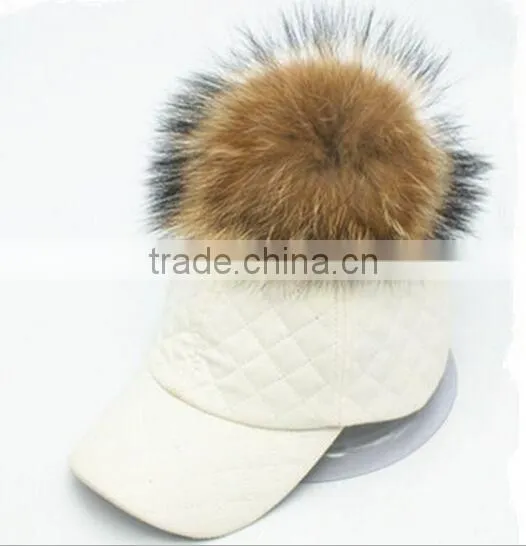 Fashion Genuine Raccoon Fur Pompom Hat New PU Leather Baseball Snapback Cap Unisex Woman Man Hat With Real Raccoon Fur Balls photo-2