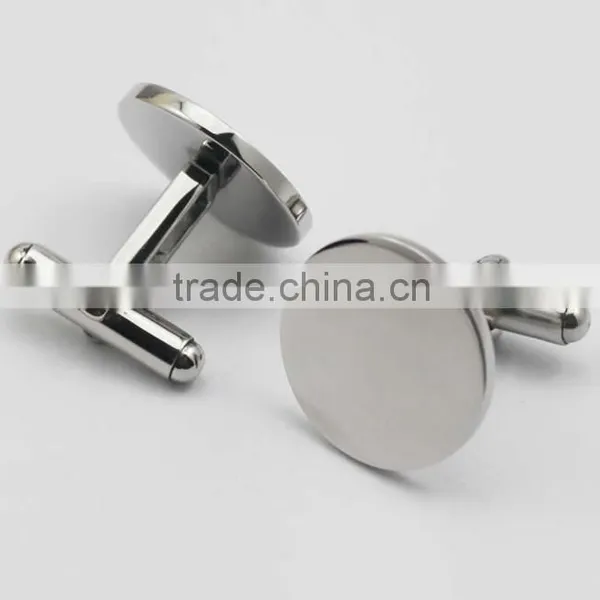 316L Stainless Steel Shiny Plain Silver Round Cufflinks for Men