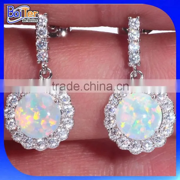Fashion 925 Sterling Silver Stud Dangle Fire Opal Earring Wholesale photo-3