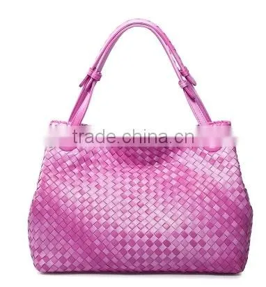 Knitted Soft Genuine Leather Utility Tote and Cross-body Handbag