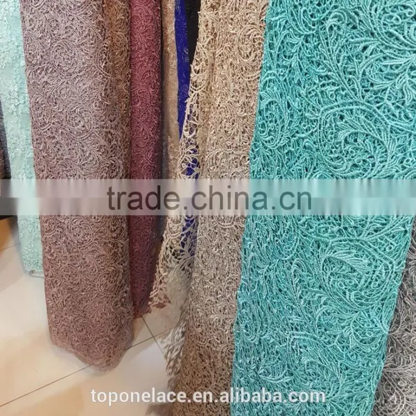 Heavy Lace Fabric Dubai Beaded Embroidery Designs Flower Lace Chemical Cord Lace Fabrics photo-3