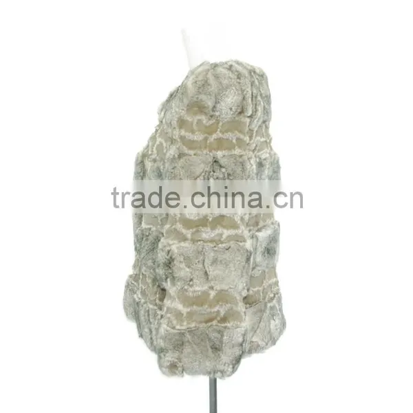 Women Rex Rabbit Fur Coats Patch Fur Coat KZ14132 photo-2