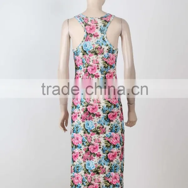 New Style One Piece Long Evening Dress Ladies Sleeveless Floral Printed Night Dress photo-3