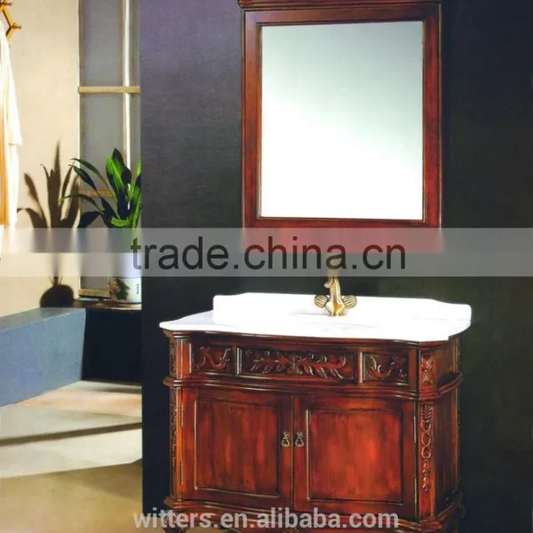 Vintage Bathroom Cabinet Carved Wood Solid Wood American Country Style WTS104 photo-6