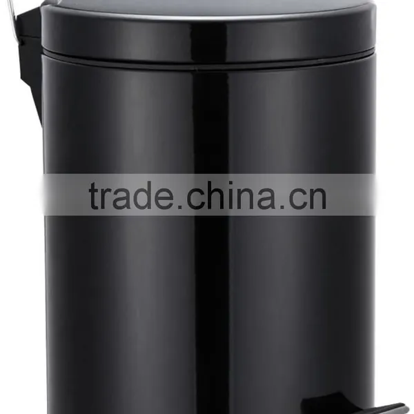 5 Liter/1.3 Gallon Round Step Color Pedal Metal Trash Bin, Stainless Steel Trash Can (Black) photo-2