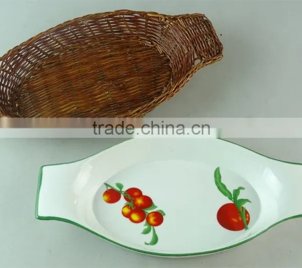 Decal Ceramic Oval Shape Ceramic Bakeware Bake Plate With Basket Mat for Decoration and Heat Protection in Stock photo-2