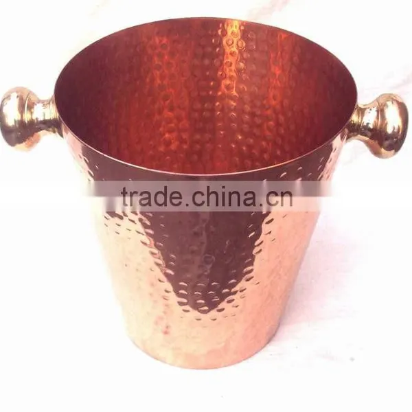 100% COPPER HAMMERED FINISH WINE COOLER BUCKET WITH BRASS HANDLE photo-4
