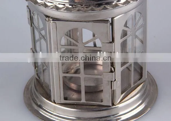 Home Decoration Pavilion Type Candlestick/Portable Iron+Glass Hollow Out Candle Holder photo-6