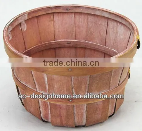 RED ORANGE WASH ROUND BAMBOO CHIP BASKET