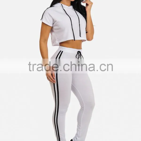 New Arrival Summer Women Casual Knit Cotton Crop Top And Pants White Two-Piece Outfit Sweat Suit Tracksuit Set photo-2
