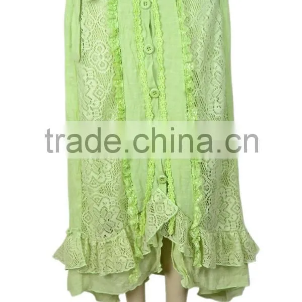 Pom Pom Lace Maxi Skirts Elegant Women Linen Blend Cotton Lace Fabric Crochet Skirts photo-2