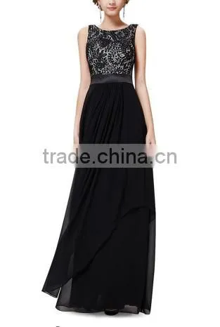2016 Vintage Black Red Lady Elegant Sleeveless Summer Lace Patchwork Party Club Dress Round Neck Long Dress Party Dress photo-2