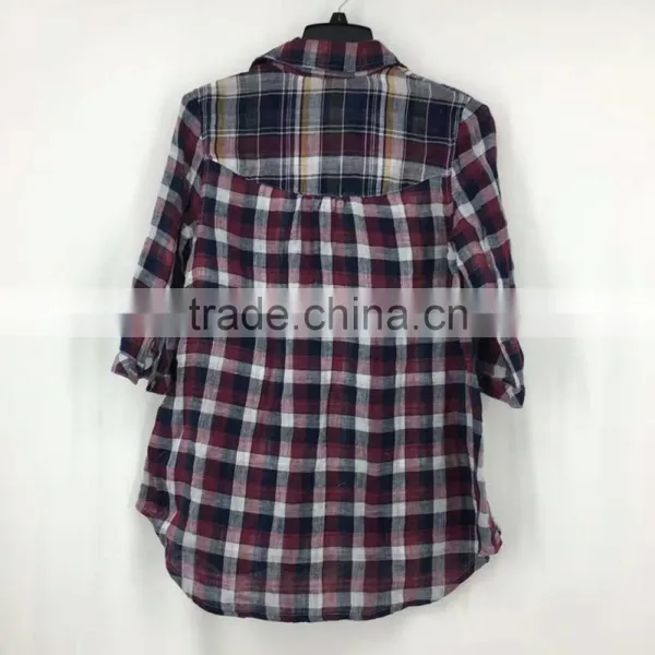 Women Garment Stock Lot High Quality Cotton Plaid Shirt photo-5