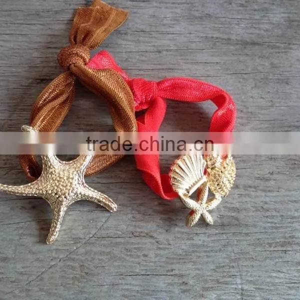 High Quality Gold Starfish Charm Elastic Fabric Knot Bracelet Ribbon Hair Ties Ponytail Holder Knotted Hair Ties Yoga Hair Ties photo-2