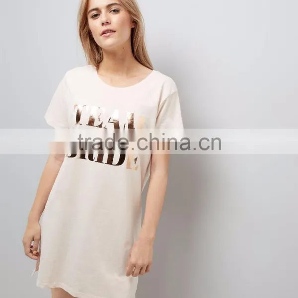 MGOO Customize Pyjamas Pink Metallic Team Bride Nightshirt 100% Cotton Longline Sleepwear Gold Print Logo photo-5